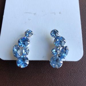 Clip silver tone earrings with blue stones